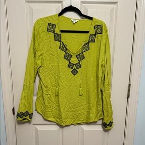Crown & Ivy Lime Green Blouse with Black Embroidery